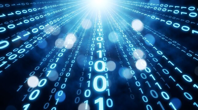 Technology Binary Code Flowing Digital Data Stream Forming an Abstract Future Background