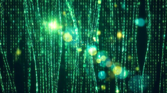 Binary Code Stream Representing Digital Data Processing and Futuristic Technology Background for Cybersecurity Concepts