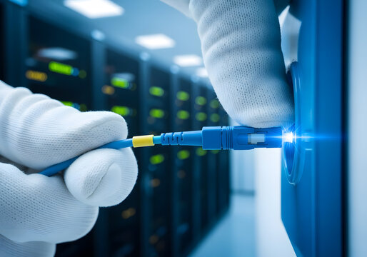 Fiber Optic Cable Connection | Network Technician in Data Center | High-Speed Internet Installation | Server Room IT Maintenance