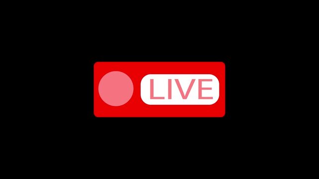Animated red "live" button in 4K resolution. Green screen illustration of breaking news. Live television broadcast icon, streaming symbol.