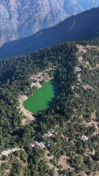 Vertical Aerial View of Deoria Tal Lake in Uttarakhand India