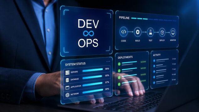 DevOps Software Development and IT Operations Engineer Working with Cloud Infrastructure