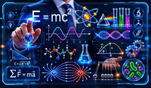 University Professor of Science Working with Virtual Digital Dashboard and Advanced Analytics