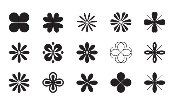 Retro Groovy Flower and Asterisk Silhouette Vector Icon Set Bold Minimal Symbols for Social Media App UI Sticker Pack Brand Identity and Graphic Design