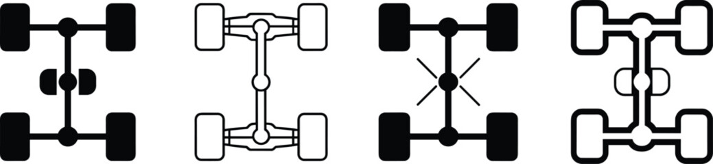 Four Stylized Car Chassis Diagrams Showing Different Drivetrain Configurations on White suspension © MdMirajul