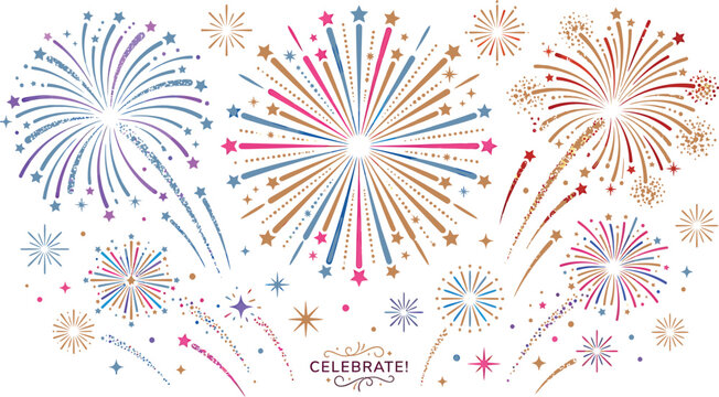 Firework displays colorful vector illustration with white background