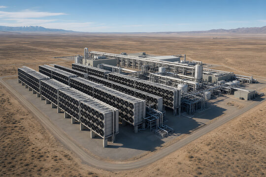 Aerial direct air capture plant in desert landscape