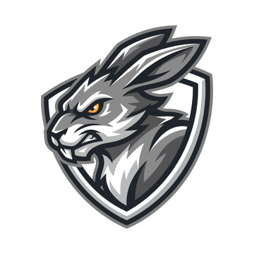 Gray wolf head logo shield emblem vector illustration