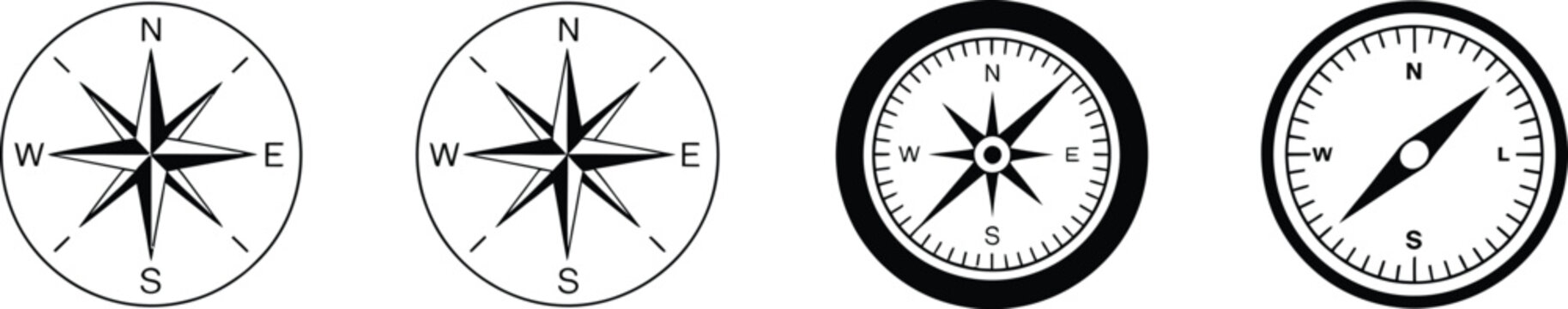 Compass Icons Featuring Arrow Direction Symbols for Navigation, Map Orientation, and Travel Applications