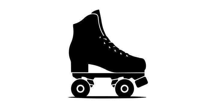 Quad roller skate depicted as a black silhouette against a white background silhouette,Roller Skates Silhouette Vector Art on White Background