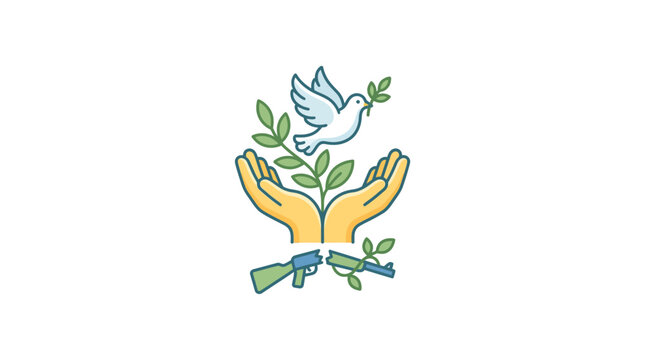 Dove with Olive Branch over Hands, Guns Broken, Peace Symbol