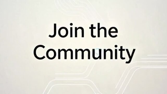 Join the Community text on a light background with abstract lines, encouraging participation and connection.