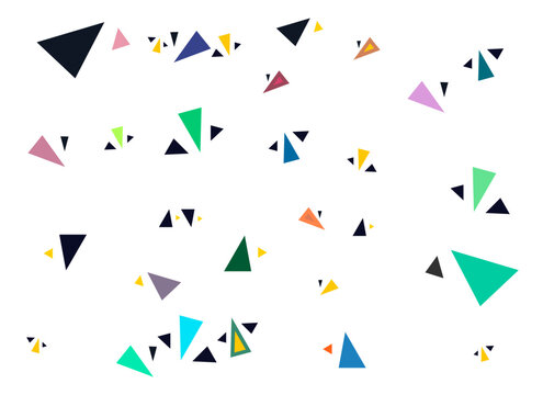 Scattered colorful triangles abstract background, Geometric pattern with multi colored floating shapes, Modern minimalist design with dynamic triangles