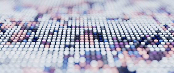 Fototapeta premium Abstract background of glowing circles and bokeh lights in purple, blue, and pink hues