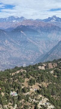 Vertical Aerial View of Deoria Tal Lake in Uttarakhand India