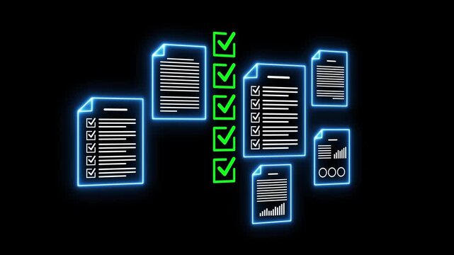 Document management concept animation video. check electronic documents , digital documents on virtual screen. Document Management System and process automation. document concept motion graphics. 4k 