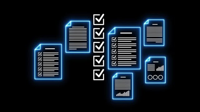 Document management concept animation video. check electronic documents on digital documents on virtual screen. Document Management System and process automation. document concept motion graphics. 4k 