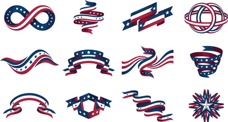 USA patriotic ribbons and banners set with stars and stripes vector illustration © Syed Radif