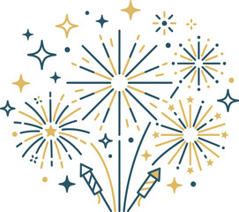Obraz premium Fireworks Display Linear Vector Illustration On White Background