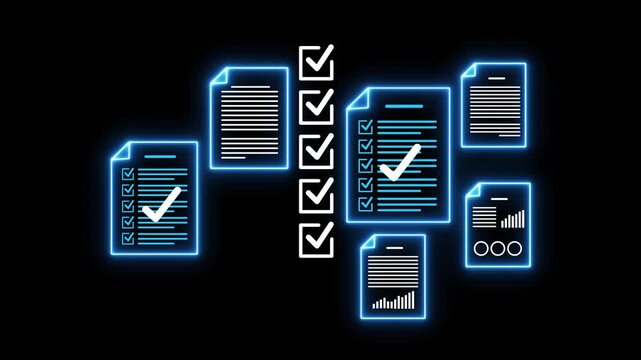 Document management concept animation video. check electronic documents on digital documents on virtual screen. Document Management System and process automation. document concept motion graphics. 4k 