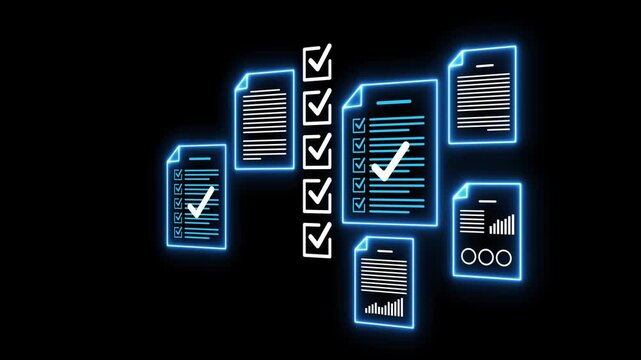 Document management concept animation video. check electronic documents , digital documents on virtual screen. Document Management System and process automation. document concept motion graphics. 4k 