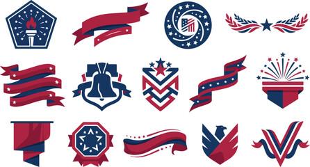 USA independence day vector element set with liberty bell and patriotic eagle shield badges © Syed Radif