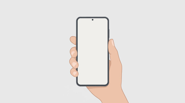 Minimalist Flat Vector Illustration of Hand Holding Smartphone Vertically with Blank Screen for Mobile App Mockup and UI UX Design Presentation