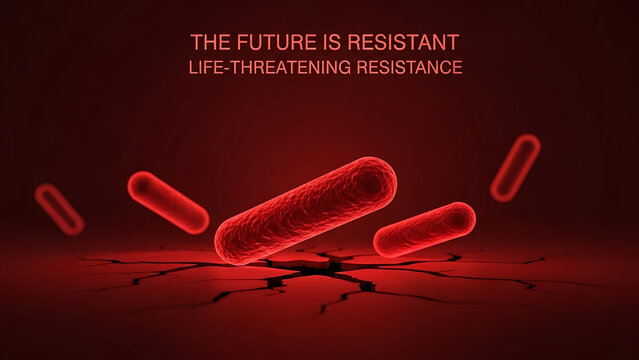 Medical illustration showing antibiotic overdose from intravenous fluids and pills leading to microbial resistance in dangerous bacteria creating a life threatening emergency situation