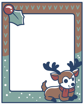 Christmas cute deer frame with outline vector background