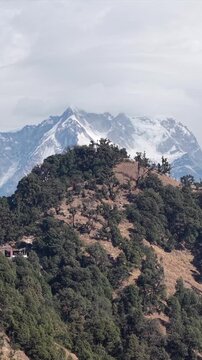Vertical Aerial View of Himalayan Mountain Range near Deoria Tal Uttarakhand India