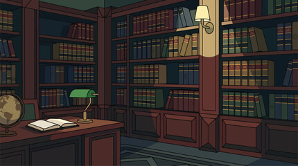 Cozy library interior with bookshelves and a desk. © Zayyan Virgo