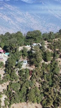 Vertical Aerial View of Himalayan Mountain Range near Deoria Tal Uttarakhand India