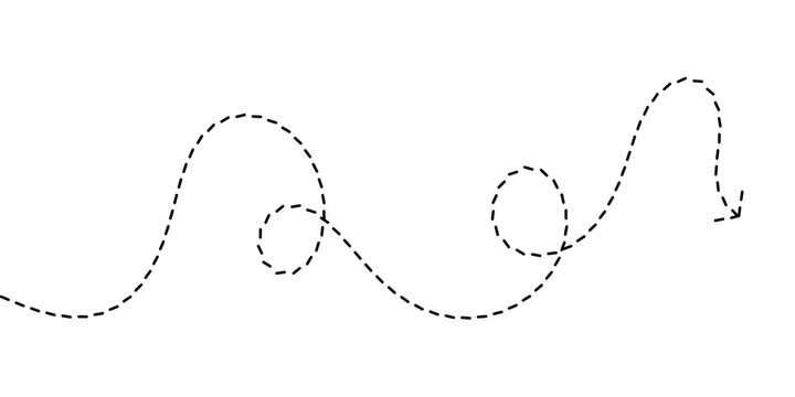 Simple dotted line path demonstrating a winding trajectory with curves and an arrow indicating direction