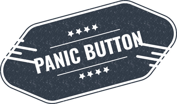 Dark vintage style panic button label with a classic rustic texture and four star accents