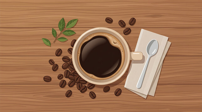 Coffee Cup Top View with Beans
