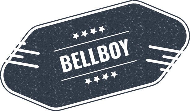 Decorative bellboy sign badge featuring a dark vintage shape with stars and elegant typography style