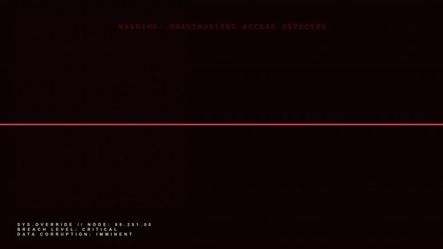 Critical system breach warning HUD with unauthorized access text and imminent data corruption