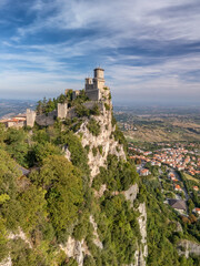Fototapeta premium Aerial view of San Marino old town at sunny summer day