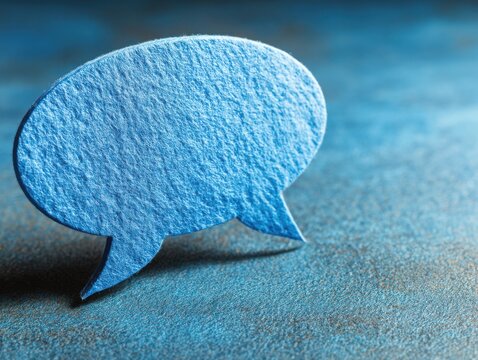 Blue speech bubble on textured surface in abstract style  