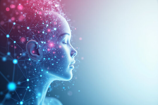 Digital Brain Network Connection with Human Head Silhouette