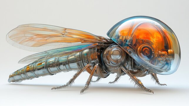 A unique fusion of bug and robot showcasing intricate details and vibrant colors
