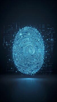 Digital fingerprint glowing on minimal dark background, cybersecurity identity concept
