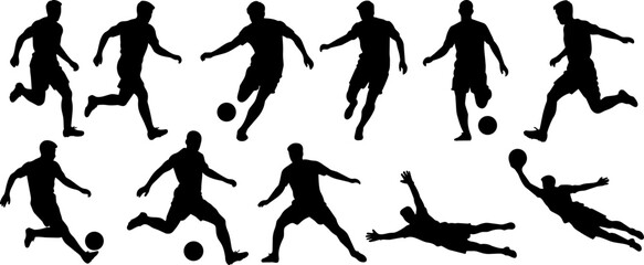 Soccer Player Silhouette Set Collection with Football Action Poses © wimas