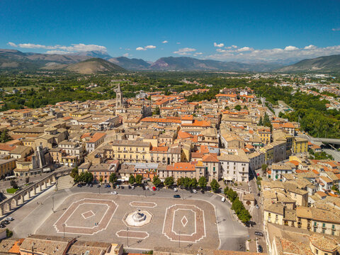 Aerial view of historic Sulmona and Piazza Garibaldi in Abruzzo