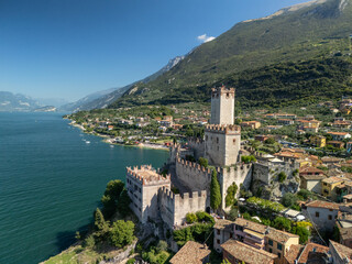 Naklejka premium Aerial View of Castello Scaligero di Malcesine on Lake Garda
