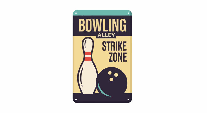 Vintage sign for a bowling alley's strike zone, featuring a pin and ball