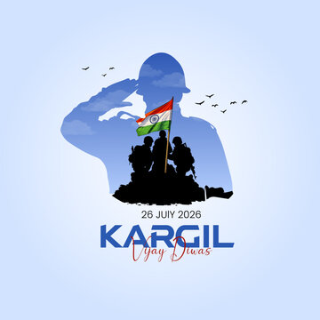 Kargil Vijay Diwas Illustration with Indian Soldier Silhouette and National Flag