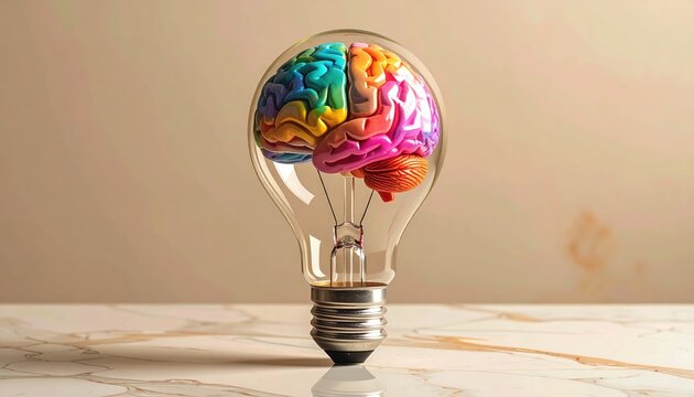 Creative Brain Inside Light Bulb Symbolizing Innovation and Ideas