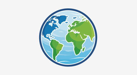 Obraz premium Stylized planet Earth with continents in green and blue hues, surrounded by ocean