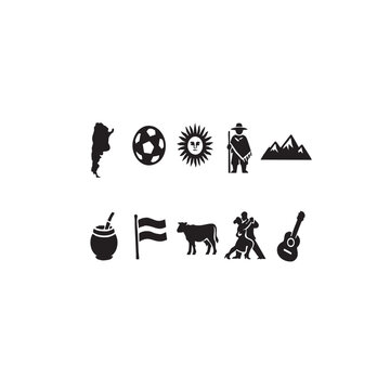 Set of ten icons representing argentina culture and symbols
